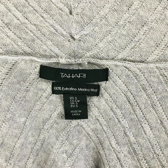 Tahari Women's Small Sweater Gray Merino Wool Open Draped Collar Cardigan BJ30 - Picture 3 of 5